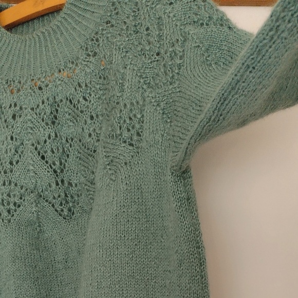 Sweet Hand Knit Sweater with Lace Pattern Yoke - Picture 3 of 5